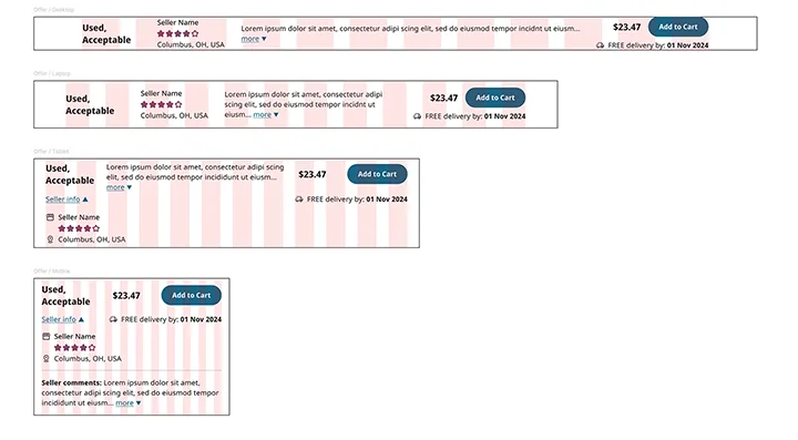 Figma screenshot of the responsive layout for an offer listing.