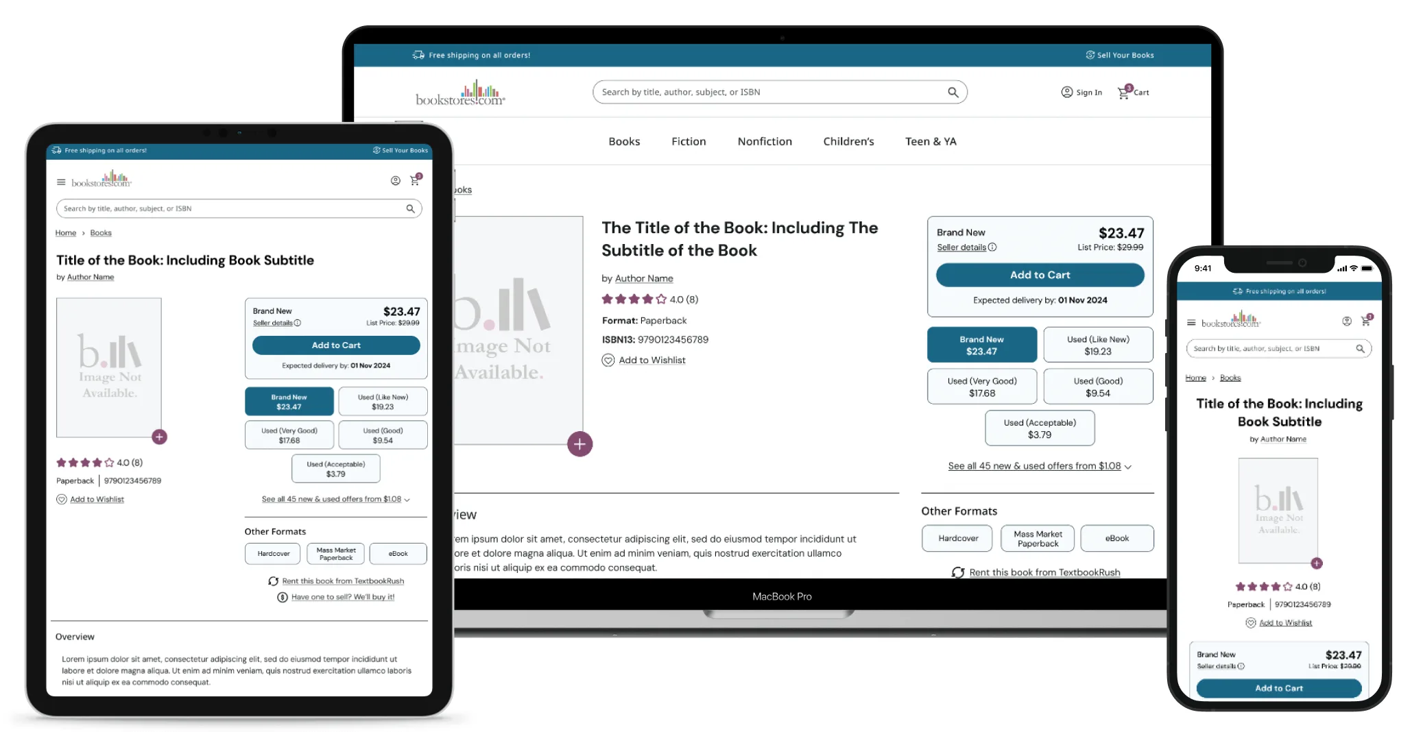 Screenshots of the updated product page on a laptop, tablet, and phone