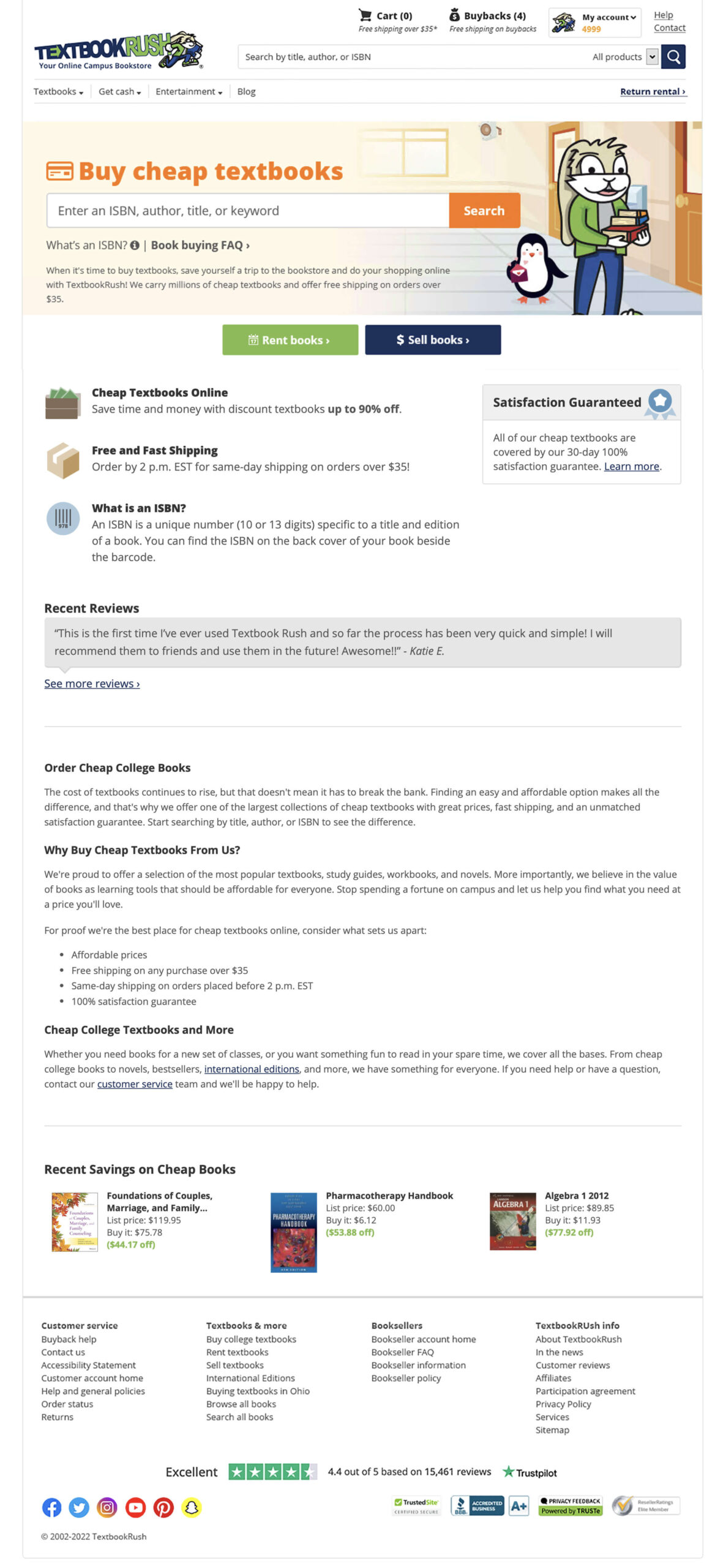 Screenshot of an old landing page on TextbookRush