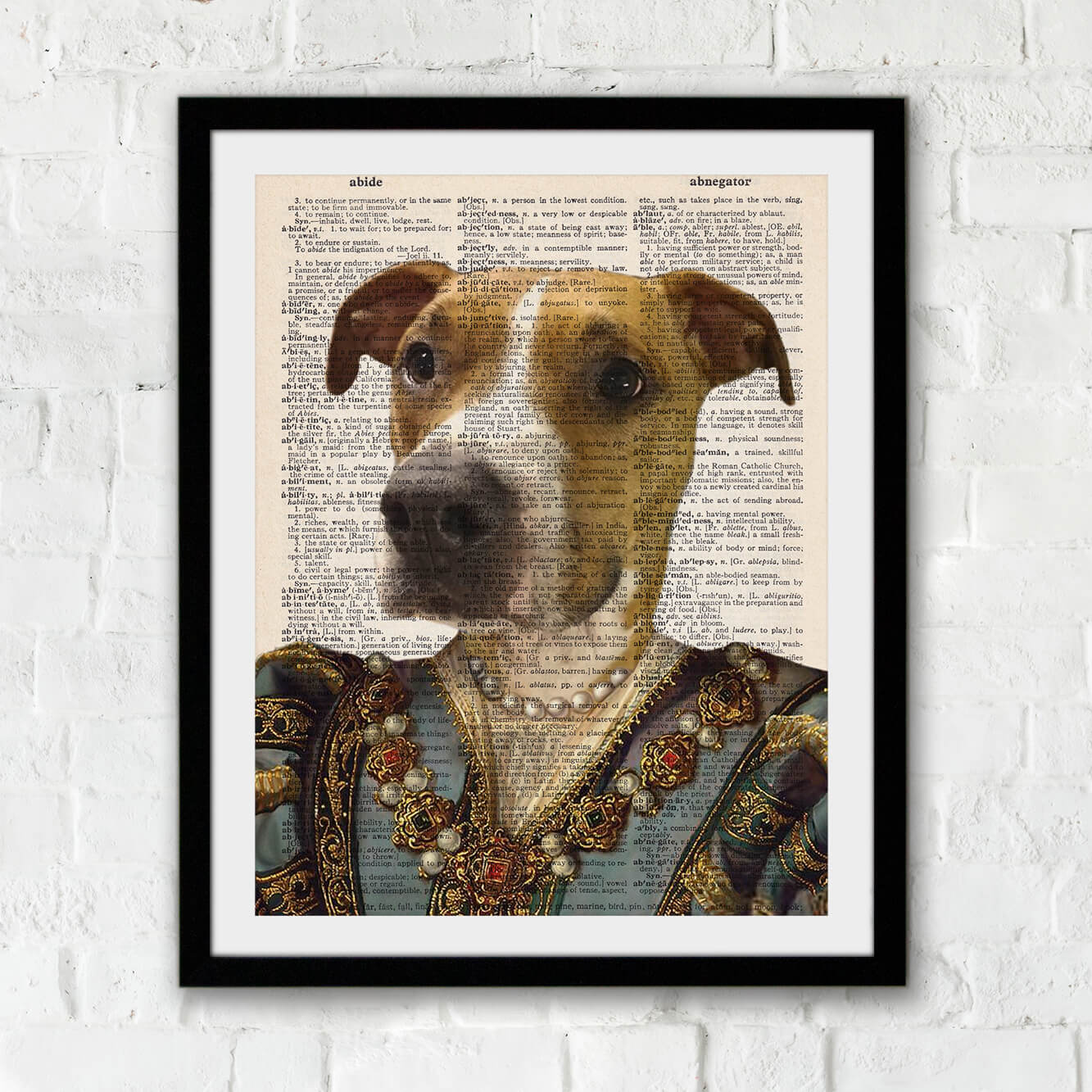 A portrait of a dog wearing princess clothing