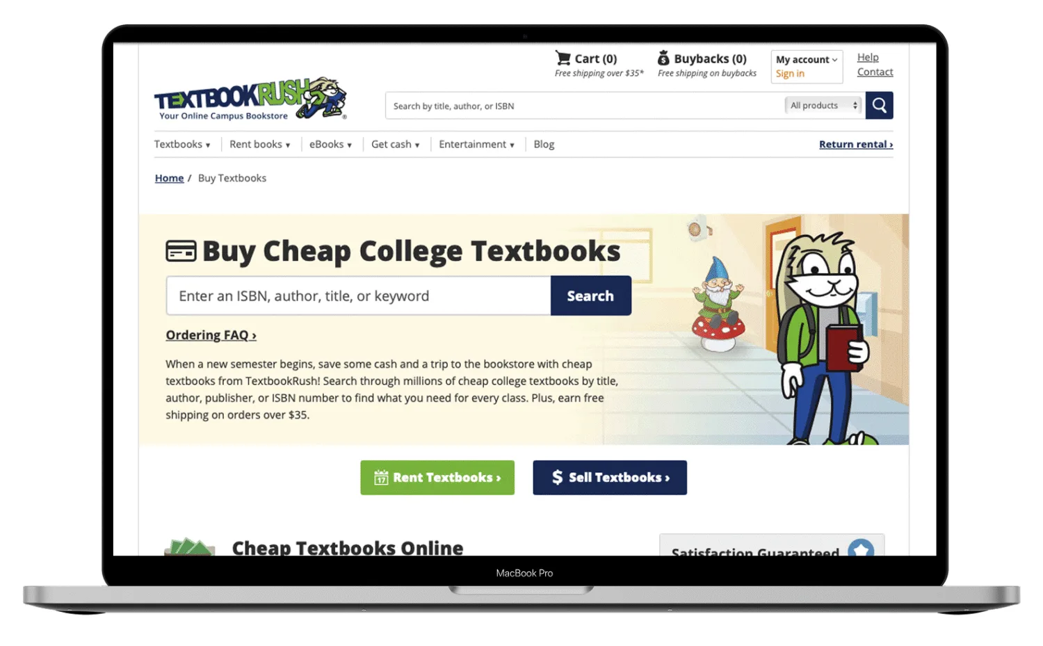 Original landing page on a laptop screen