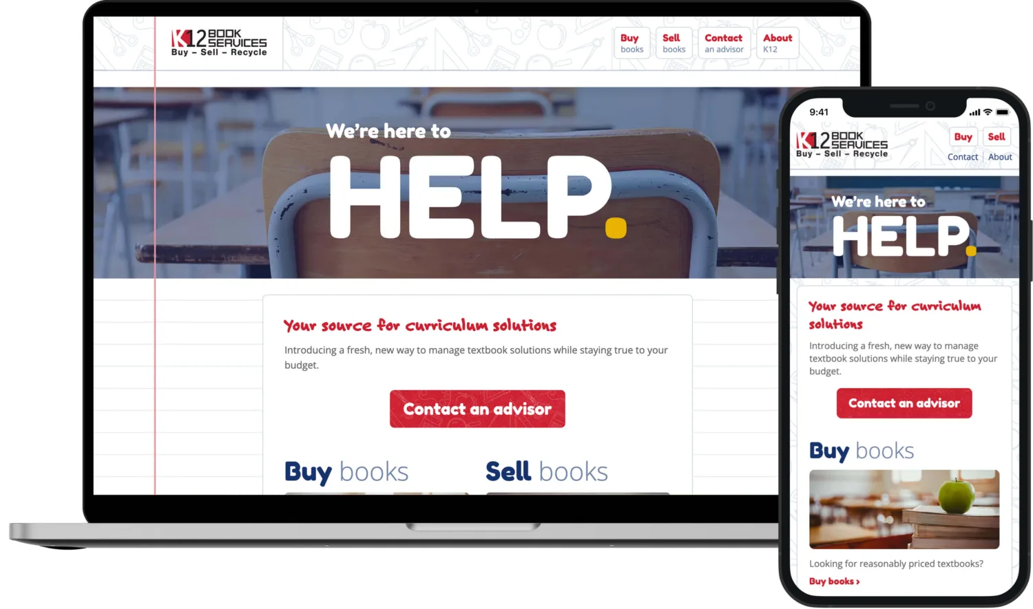 K12 home page displayed on a laptop and smartphone