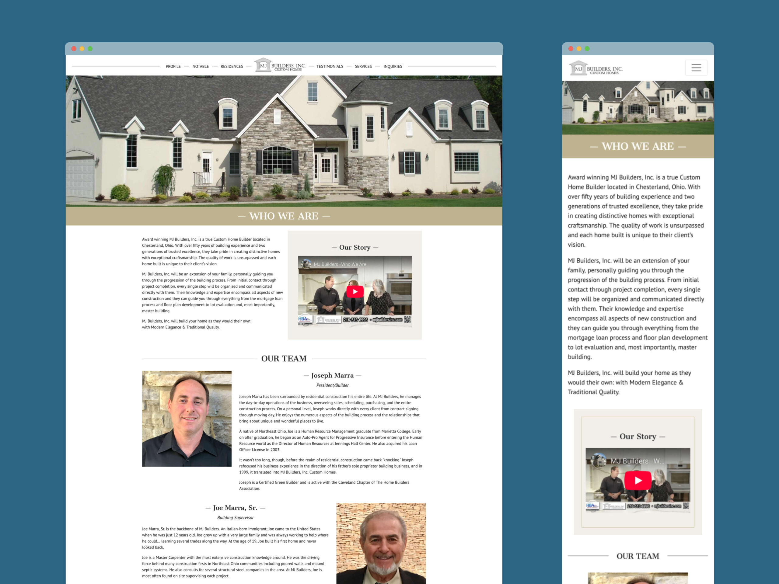 MJ Builders about us page designs
