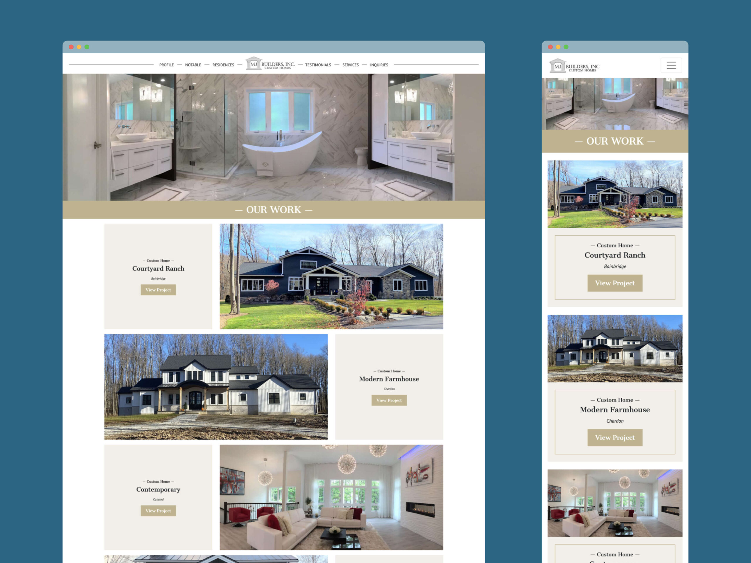 MJ Builders residences page designs
