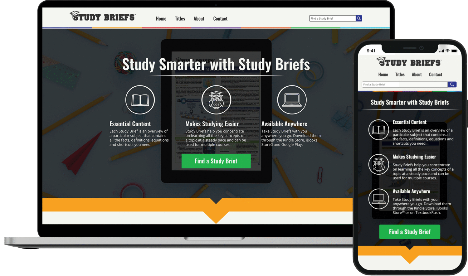 Study Briefs home page displayed on a laptop and smartphone