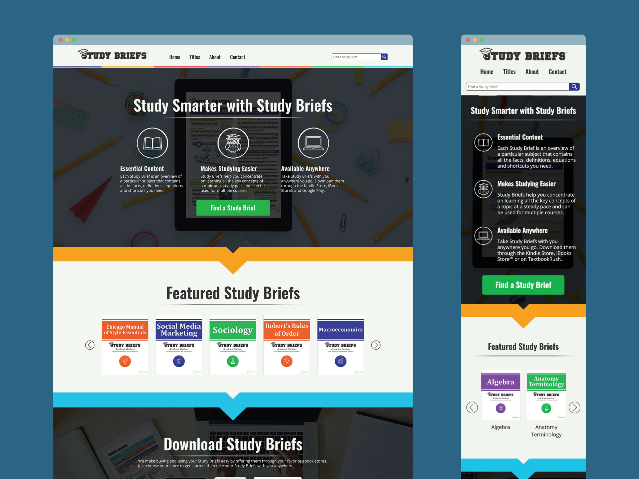 Study Briefs home page designs