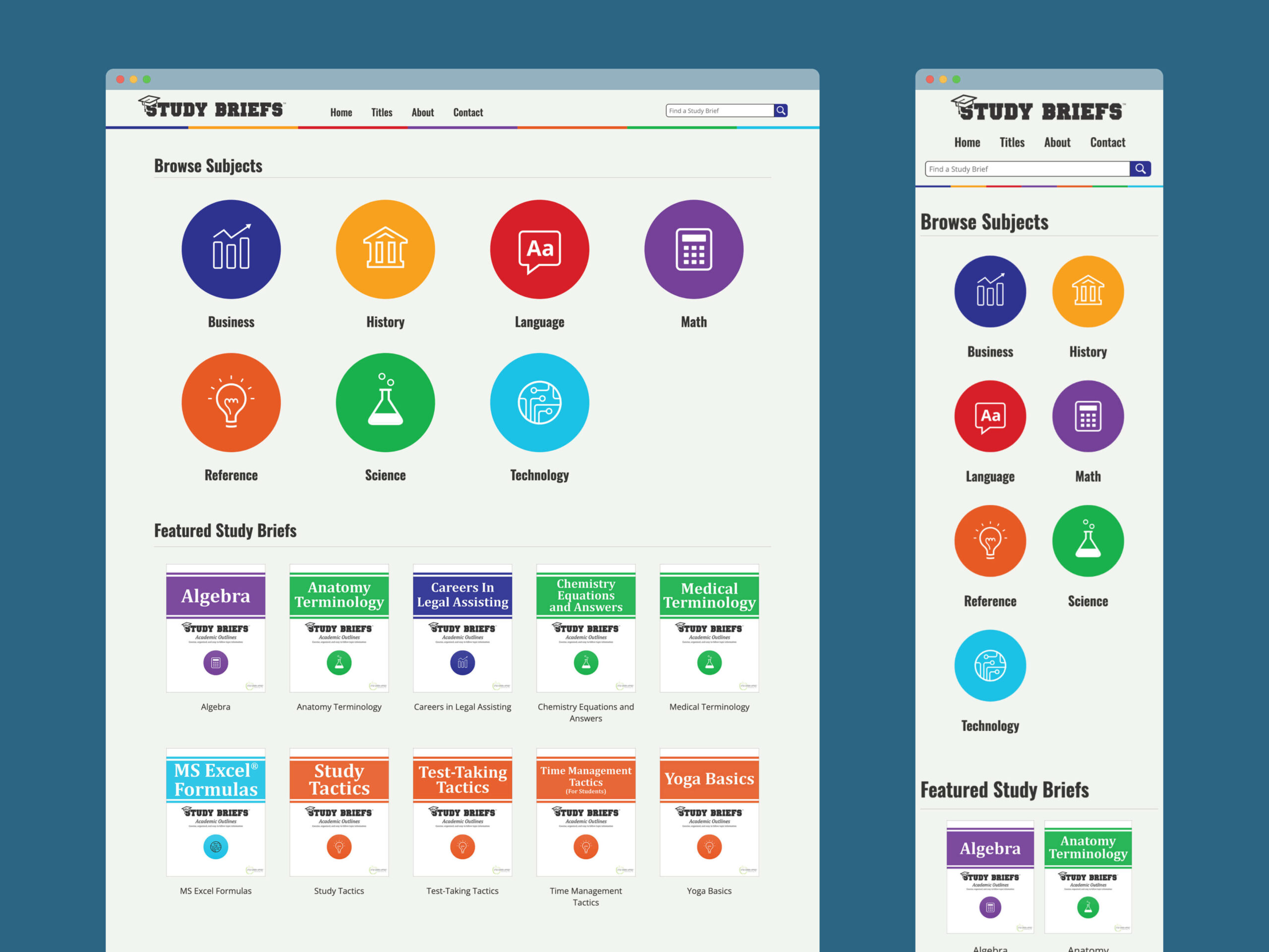 Study Briefs landing page designs