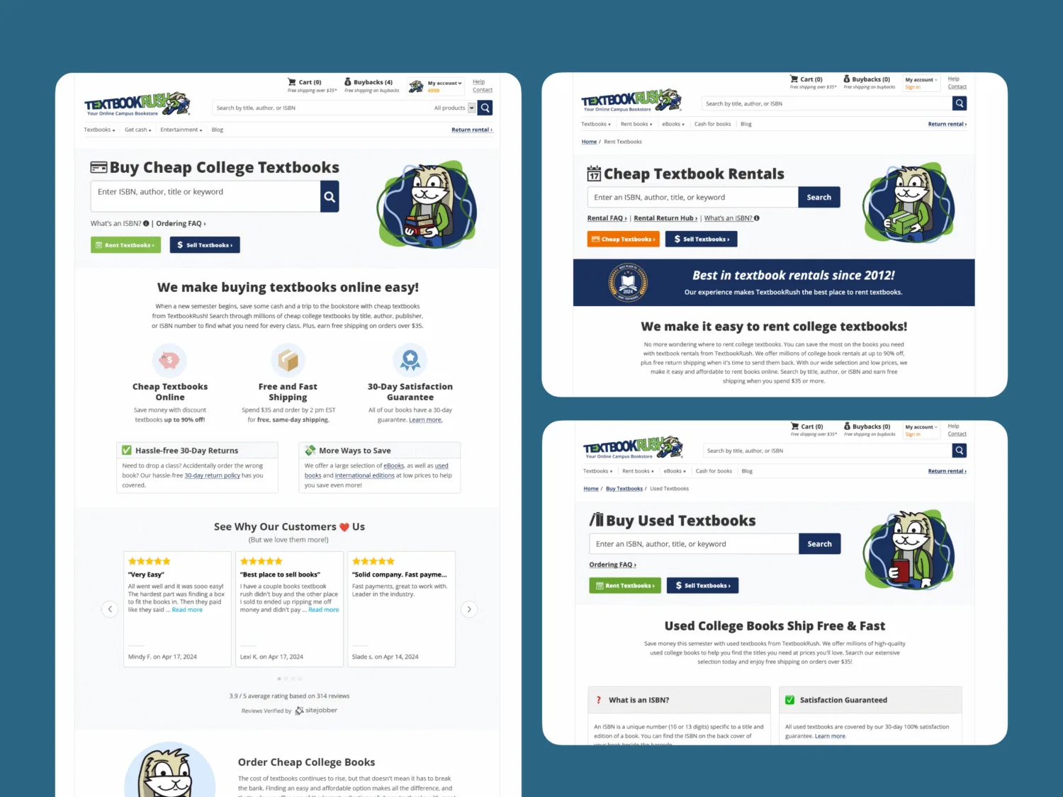 Screenshots of updated landing pages
